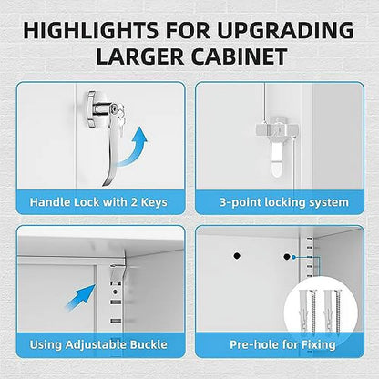 Superday Metal Storage Cabinets, 71" Storage Cabinet with Locking Door, Tall Garage Cabinet with 2 Doors and 4 Adjustable Shelves for Home Office, Classroom, Easy Assemble(White Grey)