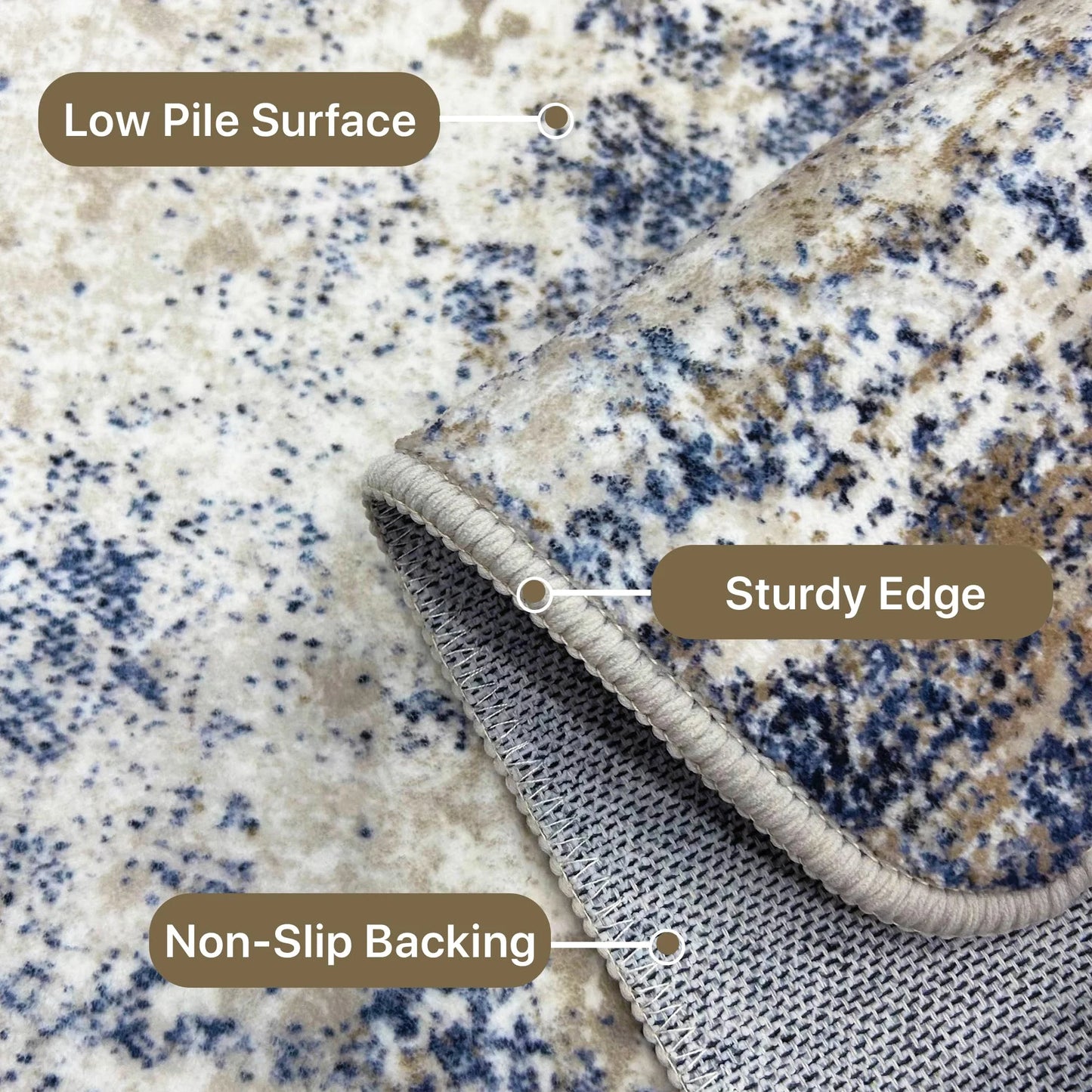 KUETH 8x10 Area Rugs for Living Room Bedroom, Machine Washable Rug Stain Resistant Non-Shed Carpet, Low Pile Mat with Non Slip Backing