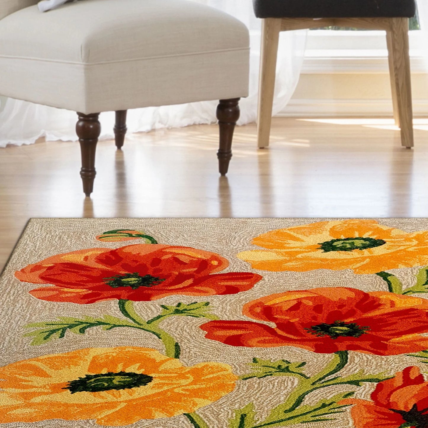 Liora Manne Ravella Poppies Outdoor Indoor Area Rug Neutral Fade Resistant 5x8