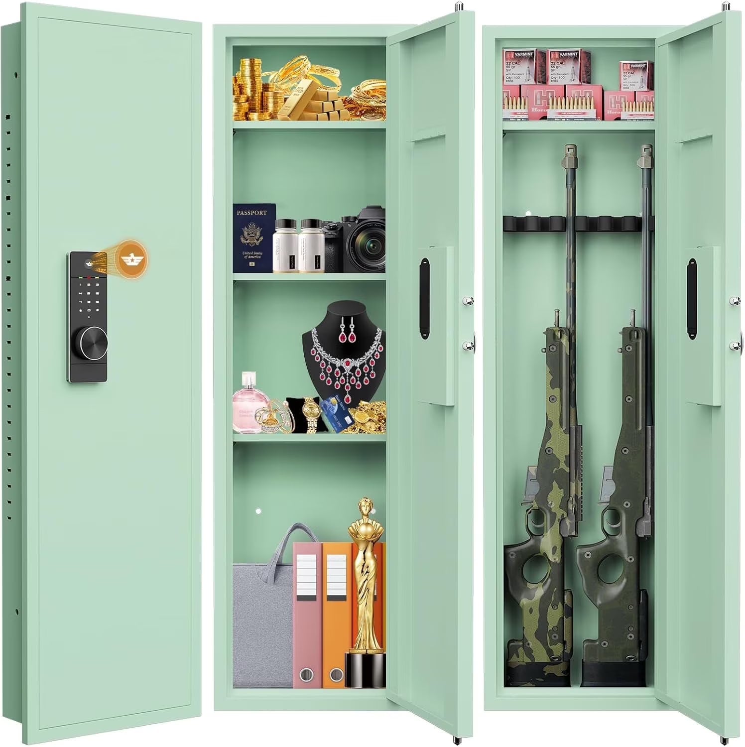 Mirror Jewelry Cabinet, 47.24" Tall Wall Mounted Jewelry Cabinet with Mirror and Light, Large Jewelry Armoire Organizer, Jewelry Storage with Lock & Adjustable Shelves (White