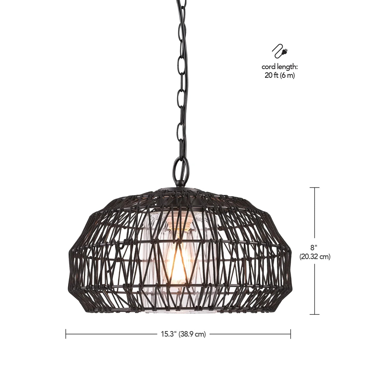 Globe Electric 1 Black Cage Pendant Lights withGlobe Glass