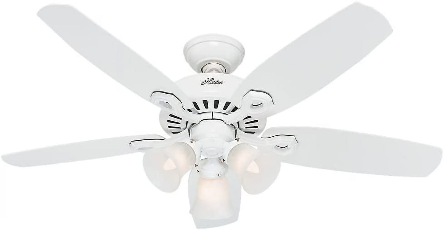 Hunter - Builder Indoor Ceiling Fan With Light, 42-inch, Snow White, Traditional-style, 3-speed WhisperWind Motor, 52105, for living rooms, bedrooms, home offices, kitchens