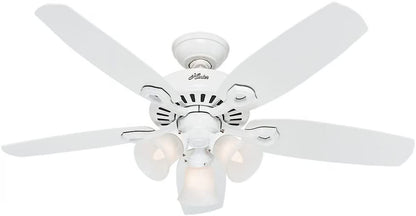 Hunter - Builder Indoor Ceiling Fan With Light, 42-inch, Snow White, Traditional-style, 3-speed WhisperWind Motor, 52105, for living rooms, bedrooms, home offices, kitchens