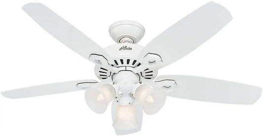 Hunter - Builder Indoor Ceiling Fan With Light, 42-inch, Snow White, Traditional-style, 3-speed WhisperWind Motor, 52105, for living rooms, bedrooms, home offices, kitchens