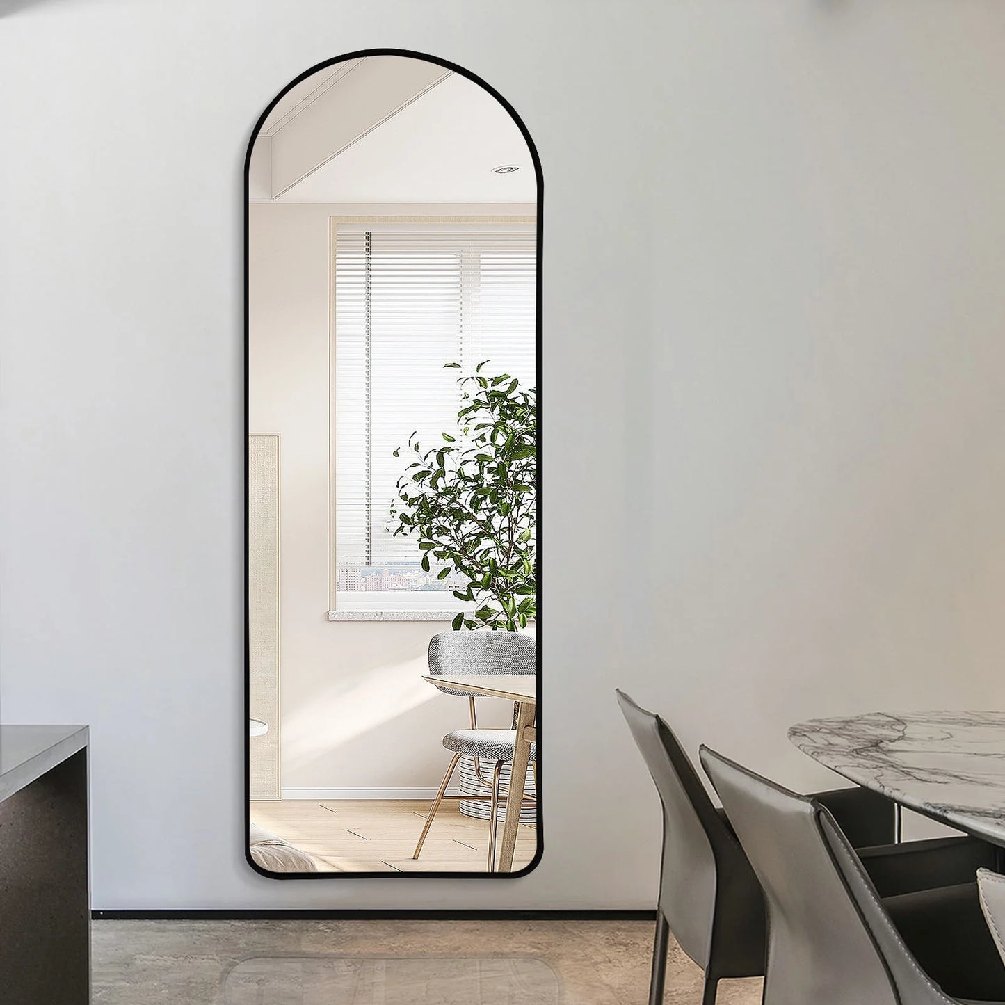 Full Length Mirror Standing Hanging or Leaning Against Wall 65" x 22" Rounded Arch Floor Mirror Full Body Mirror for Bedroom, Living Room , Black