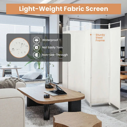 Spaco 6-Panel Room Divider Folding Privacy Screen, Privacy Screen with 7 Large Adjustable Foot Pads and 2 Support Tubes, Room Divider for Indoor as Home, White