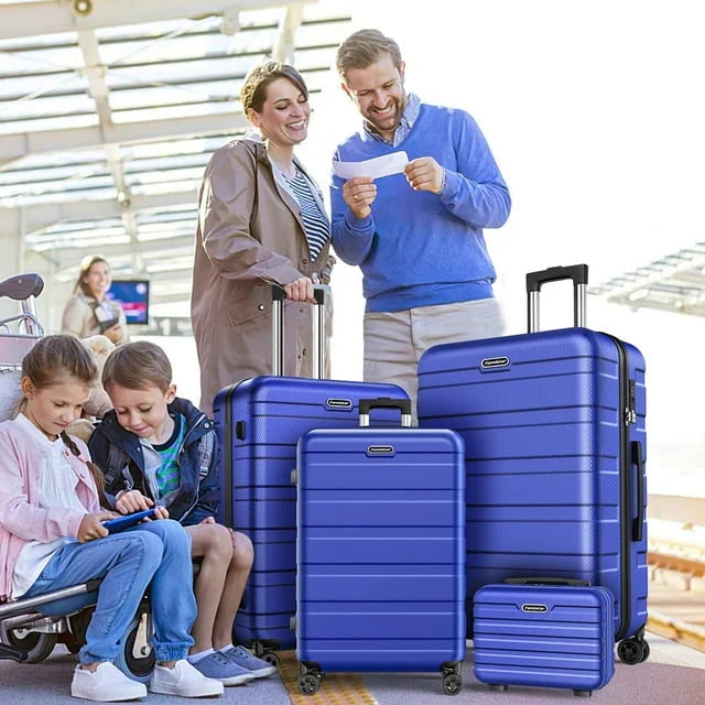 Famistar 4 Piece Luggage Sets ABS Hard Shell Hardside with TSA Lock Lightweight Durable Spinner Wheels Hardside Luggage Suitcase for Travel, 4 Piece -Set Deep Blue