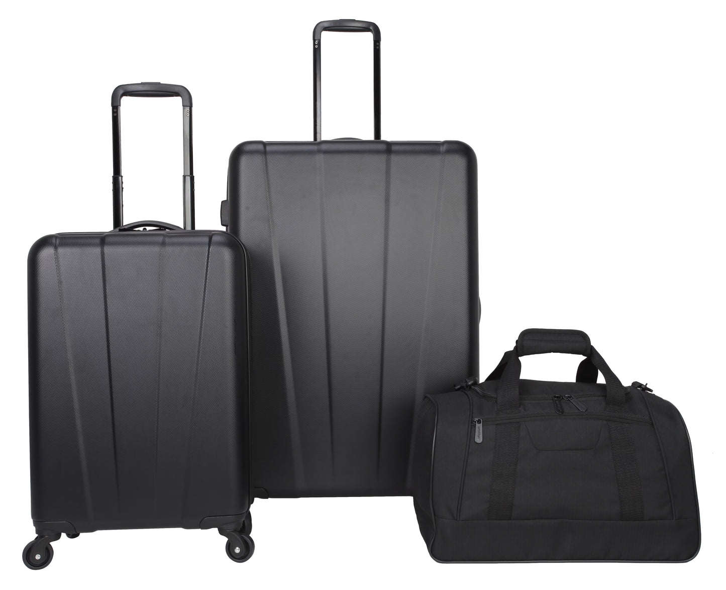 Protege 3 Piece Traveling Hardside Value Luggage Set, Black, Includes a 28" Checked Luggage, 20 inch Carry-On Luggage and 18 inch Duffel