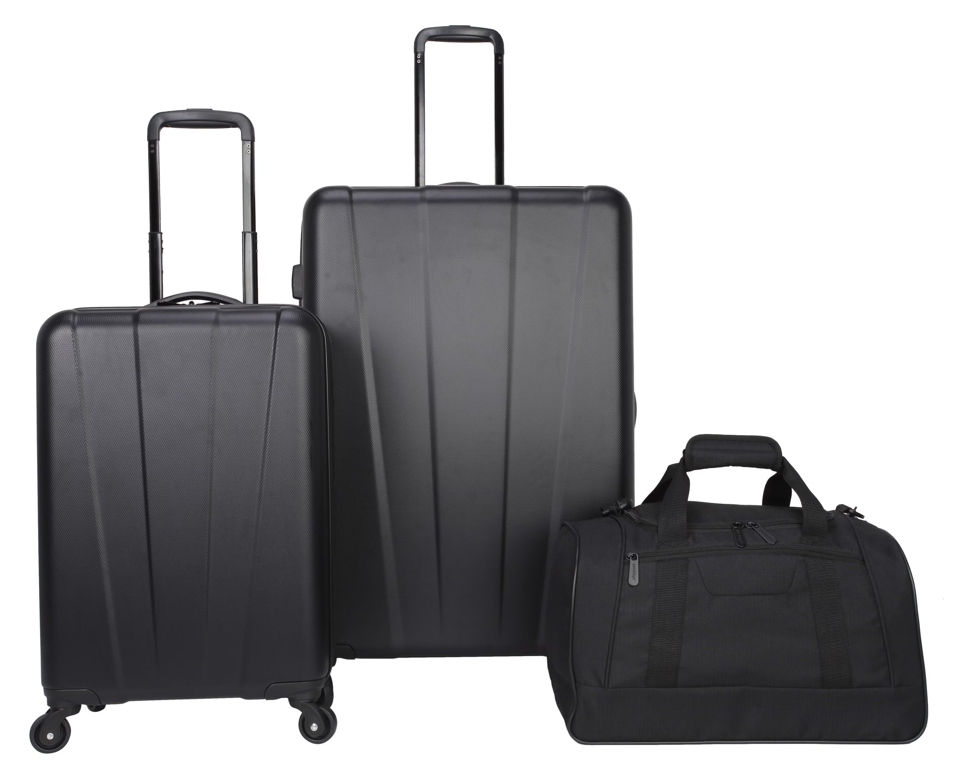 Protege 3 Piece Traveling Hardside Value Luggage Set, Black, Includes a 28" Checked Luggage, 20 inch Carry-On Luggage and 18 inch Duffel