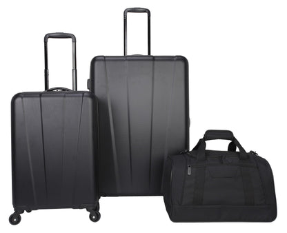 Protege 3 Piece Traveling Hardside Value Luggage Set, Black, Includes a 28" Checked Luggage, 20 inch Carry-On Luggage and 18 inch Duffel