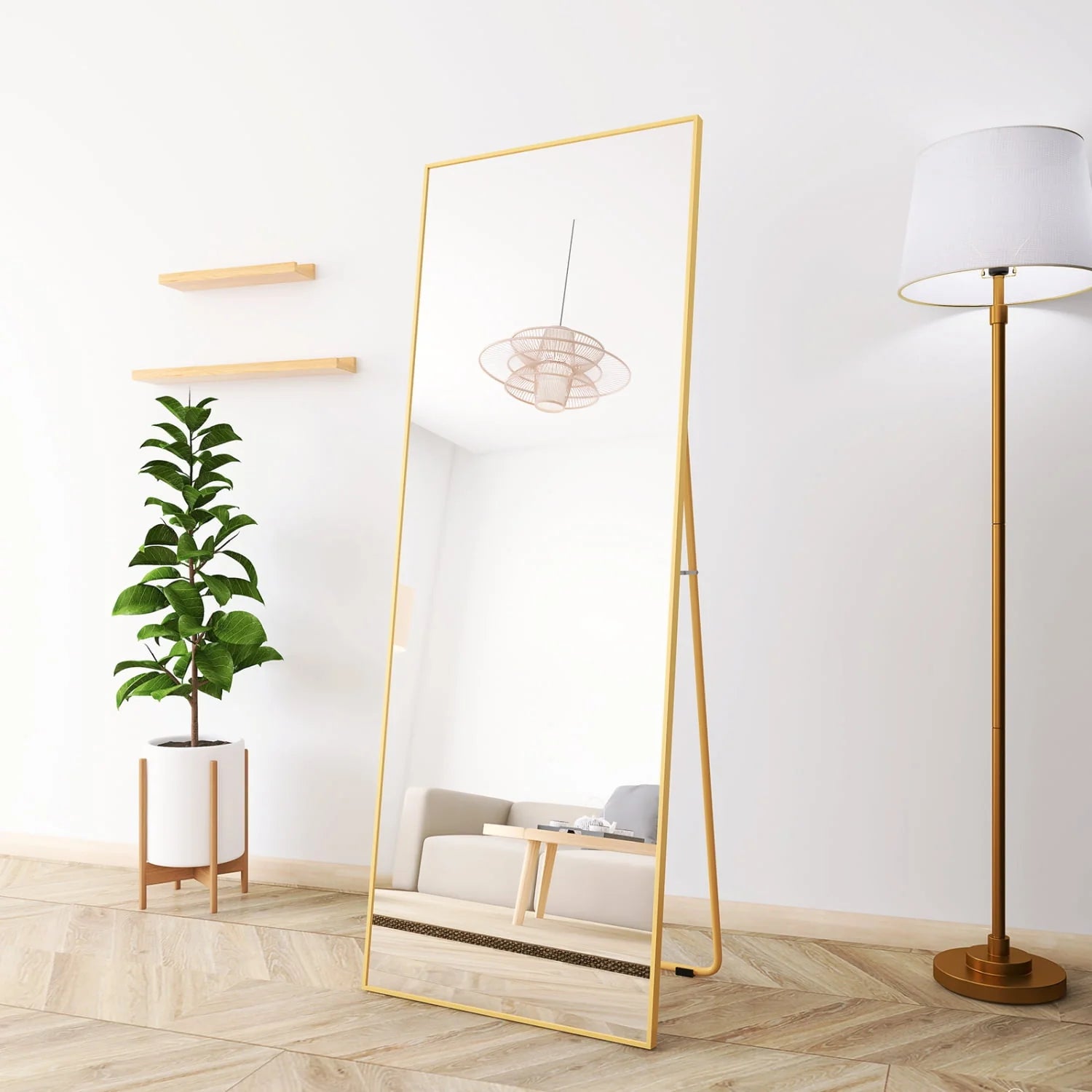 YouYeap Full Length Mirror 65"x22" Gold Rectangular Body Dressing Floor Mirrors