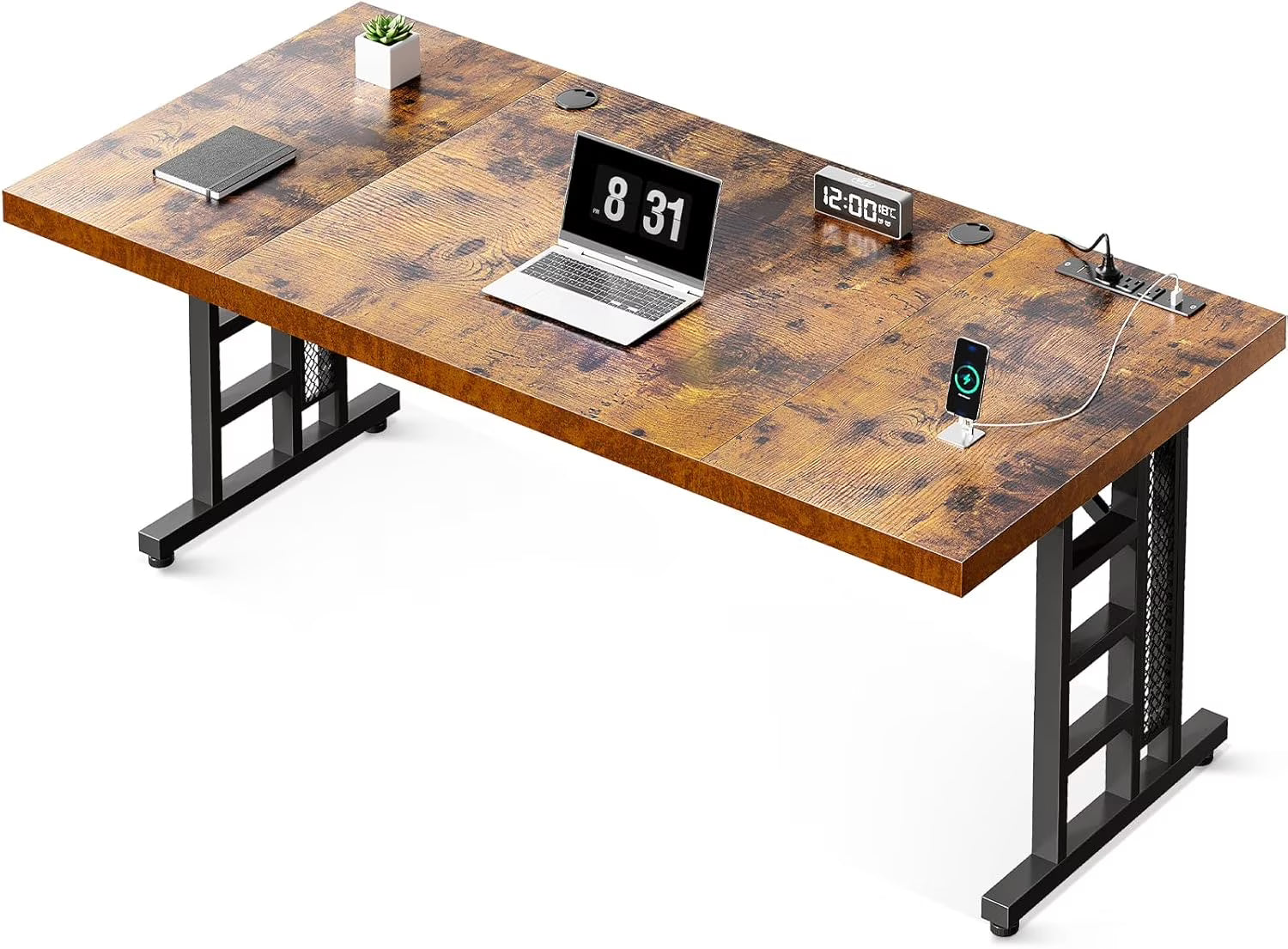 Coleshome 71 Inch Executive Desk with USB Ports, Large Computer Desk with Extra Thick, Long Mordern Office Desk, Workstation Business Furniture for Home Office, Vintage