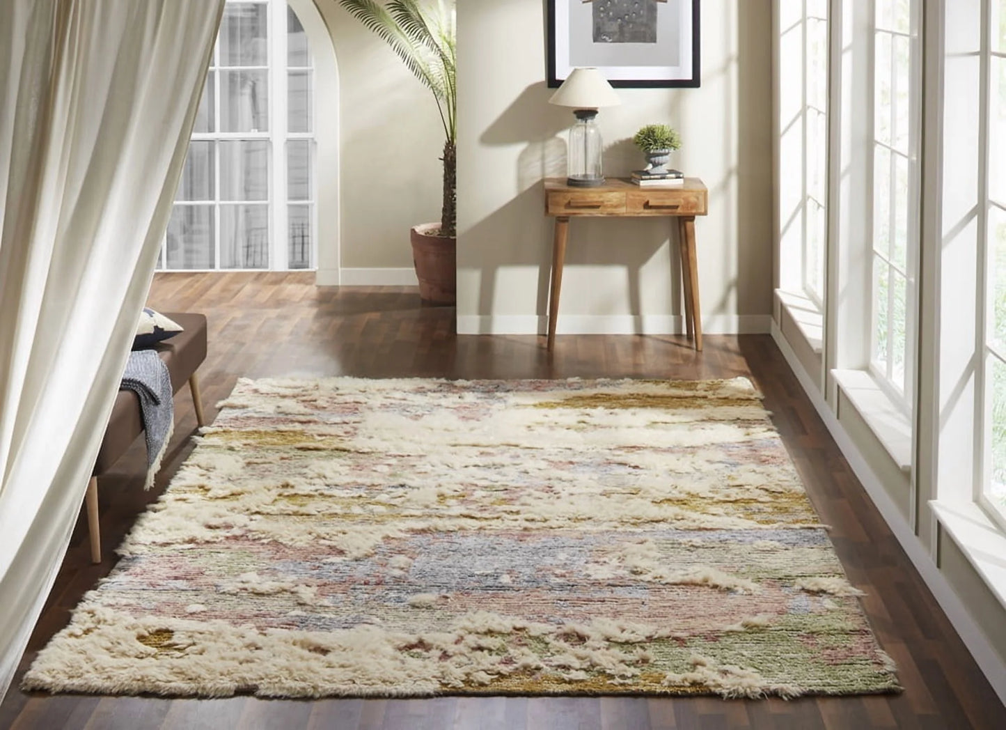 Kalaty Polaris Area Rug PO-018 Rose Multi Distressed Layered 5' 6" x 8' 6" Rectangle