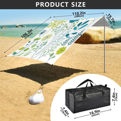 Beach Tent Beach Canopy 9.2x10.5Ft Beach Tent Sun Shelter Outdoor Canopy with Carry Bag for Camping, Backyard and Picnics Blue-green Plants