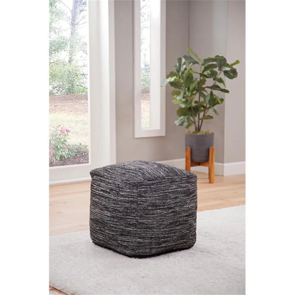 Steve Silver Omari Square Handwoven Black/Ivory Wool Pouf