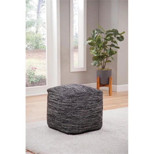 Steve Silver Omari Square Handwoven Black/Ivory Wool Pouf