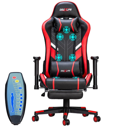 Douxlife 7-Point Massage Gaming Chair with Footrest, 175° Reclining, Ergonomic Racing High Back Home Office Computer Chair, Video Game Chair for Adults Kids