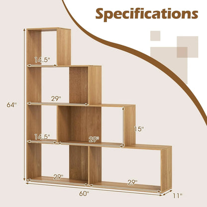 JTYUB 4-Tier Stepped Bookshelf, Freestanding 6 Cubes Ladder Bookcase with Anti-Tipping Kits, 64" Tall Modern Wooden Storage Display Rack for Home Office Living Room Study ,1 PCS,Natural