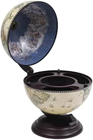 Green & Brown Tabletop Globe Wine Stand - Eucalyptus Wood with Antique Replica Frescoes and 16th Nautical Maps - Assembly Required
