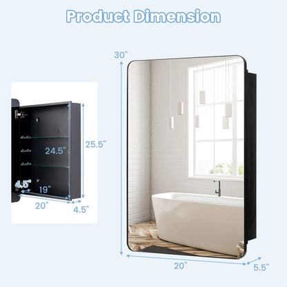 Gymax 20 x30 Inch Bathroom Mirror Cabinet w/Aluminum Frame Adjustable Shelves
