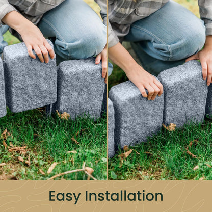 Beuta Landscape Edging | Garden Edging Border | Faux Stone Block XL for Lawn Edging, Flower Beds & Yard Edging - 1 Pack | Each Section Has 6 Blocks 48" L x 4" W x 9.5" H | 3 Spikes | Sandstone