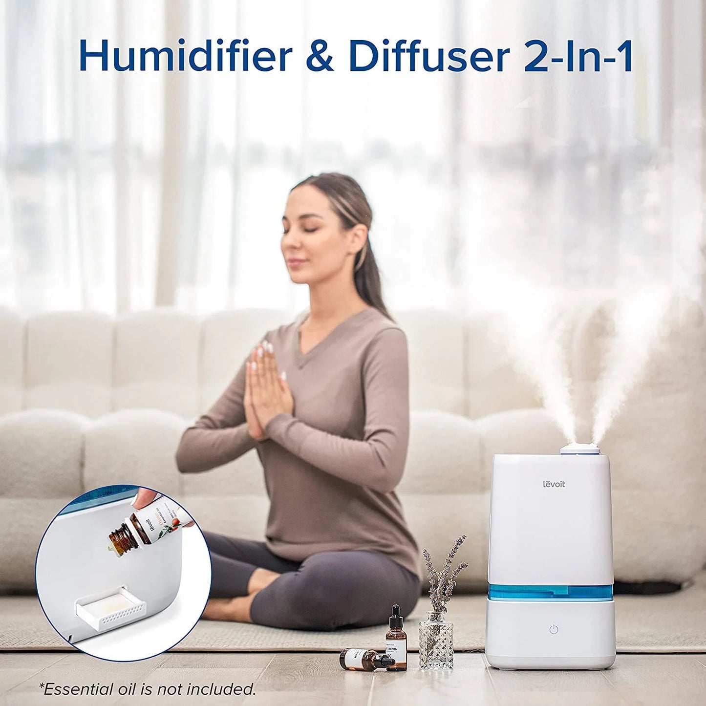 Levoit Cool Mist Humidifier Classic 200 for Room,4L for Bedroom, Cool Mist Vaporizer for Baby and Plants, with Essential Oil Tray, Automatic Shut-Off, Blue