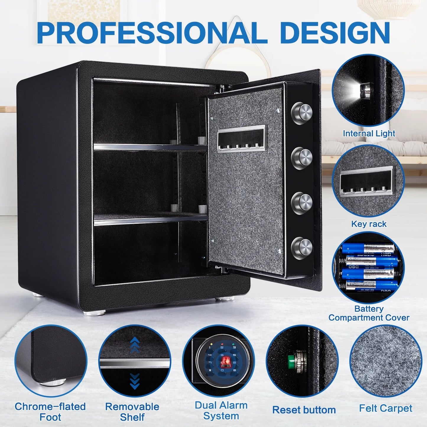 2.0 Cubic Feet Security Safe Box, Dual Alarm System, W/Electronic Digital Keypad, LED Light for Home Office Hotel Use 15"D x 12.2W" x 17.7"H