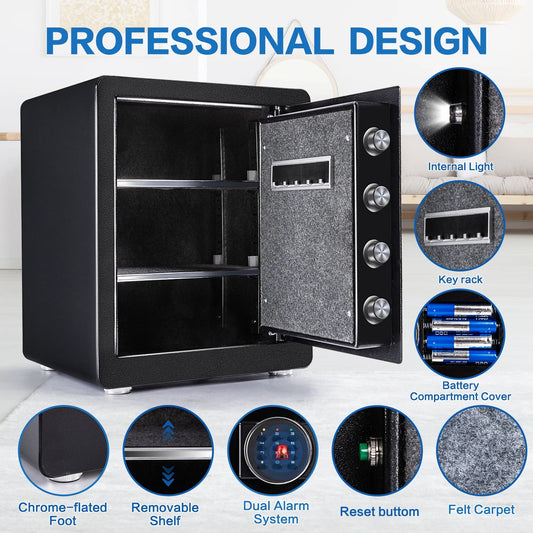 2.0 Cubic Feet Security Safe Box, Dual Alarm System, W/Electronic Digital Keypad, LED Light for Home Office Hotel Use 15"D x 12.2W" x 17.7"H