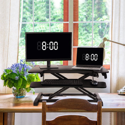 FLEXISPOT Home Office Height Adjustable Standing Desk Converter Black 32" U-Shape with Keyboard Tray