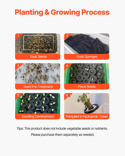 VEVOR Hydroponic Growing System, 50 Pods Vertical 10 Tiers Hydroponic Tower, Rolling Hydronic Garden with Water Pump & Wheels, Indoor Plants Germination Kit for Herbs Fruits & Vegetables