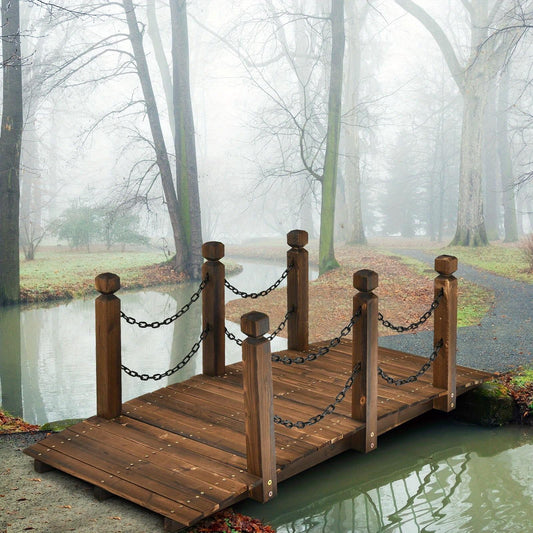 5ft Rustic Wooden Garden Bridge with Railings - Sturdy Fir Footbridge, Weather-Resistant Outdoor Walkway for Weddings, Home Decor, and Gardens, Supports Up to 500 lbs, Natural Brown Finish