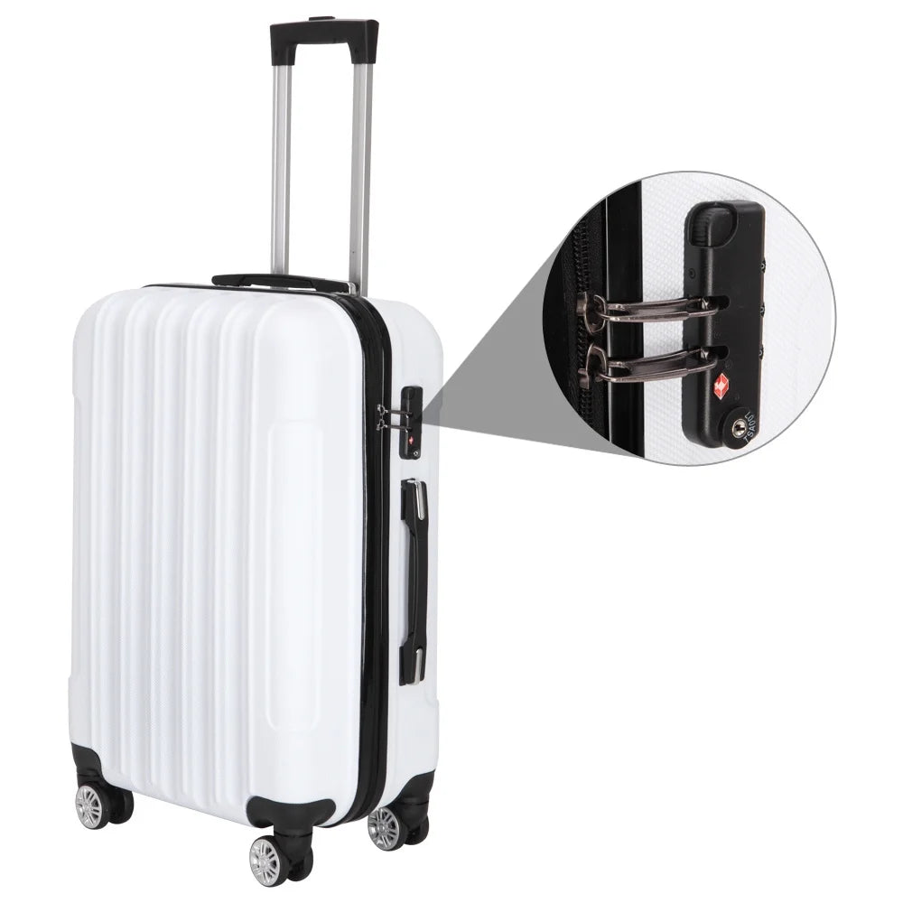 Tcbosik Multifunctional Luggage Set with Spinner Wheels, Large Capacity Travel Rolling Suitcases, ABS Carry-on Luggage, 20"/24"/28" (White, 3 Piece Set)