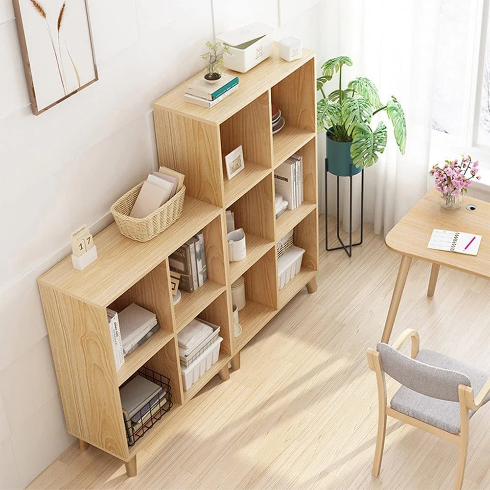Freestanding Open Cubes Bookcase - 2-Tier Floor Standing Wooden Storage Display Cabinet Organizer with Legs for Home Office, 4-Cubes Open Shelf Low Short Bookshelf, Walnut