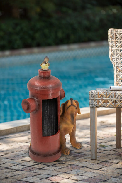 Water Fountains 16.2x11x26.8" Red Fire Hydrant Water Fountain with Dog and Bird Accents, Outdoor Fountian with Light and Pump,Outdoor Water Fountains