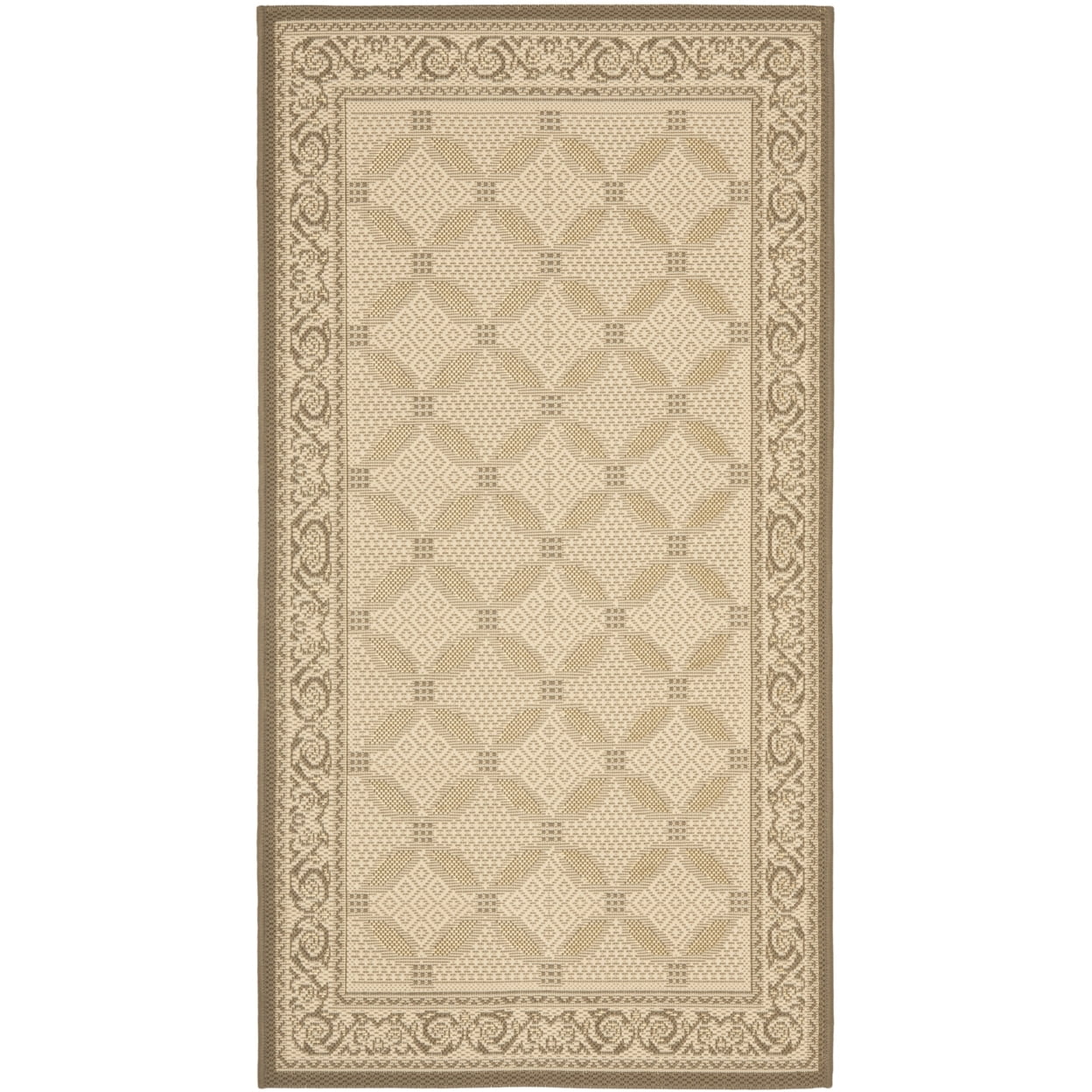 SAFAVIEH Courtyard Cohen Bordered Indoor/Outdoor Area Rug, Dark Beige/Beige, 9' x 12'