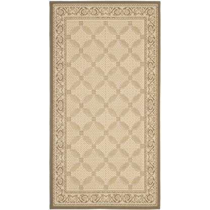 SAFAVIEH Courtyard Cohen Bordered Indoor/Outdoor Area Rug, Dark Beige/Beige, 9' x 12'