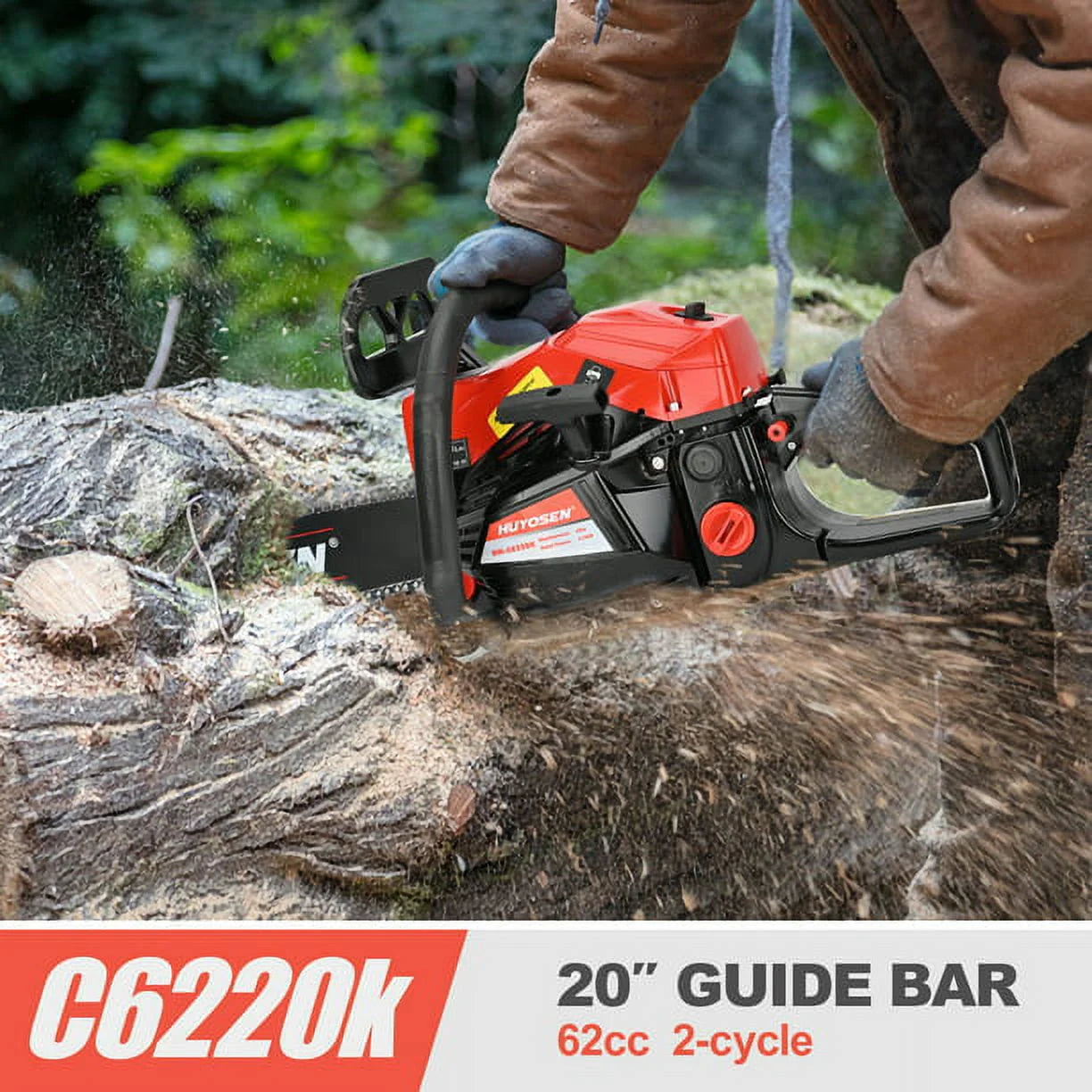HUYOSEN 62CC 2-Cycle Gas Powered Chainsaw, 20-Inch Chainsaw, Cordless Handheld Gasoline Power Chain Saws for Cutting Trees, Wood, Garden and Farm(HN-C6220K)
