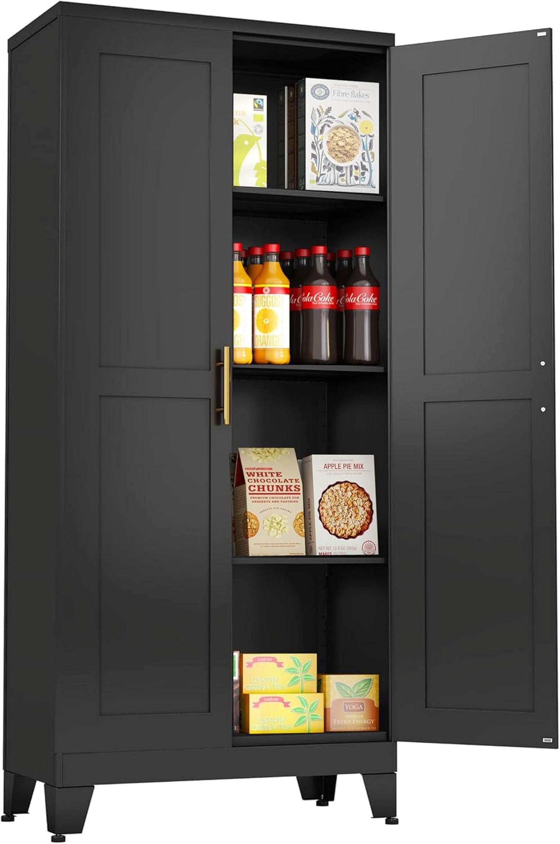 DYUKFG Metal Storage Cabinet - 61" Tall Steel File Cabinets with 2 Doors and 3 Adjustable Shelves Versatile Storage Pantry Cabinet for Home Office Warehouse Garage or Outdoor (Black)