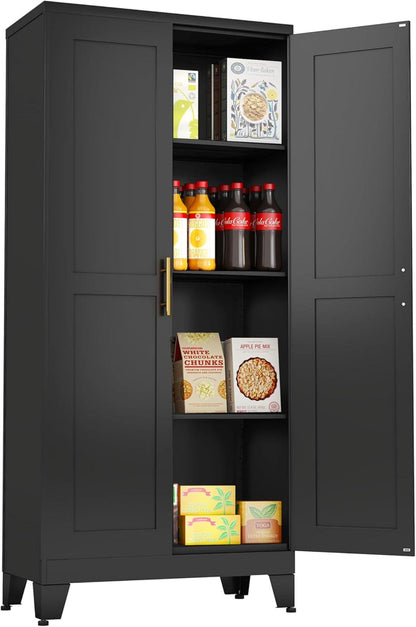 DYUKFG Metal Storage Cabinet - 61" Tall Steel File Cabinets with 2 Doors and 3 Adjustable Shelves Versatile Storage Pantry Cabinet for Home Office Warehouse Garage or Outdoor (Black)
