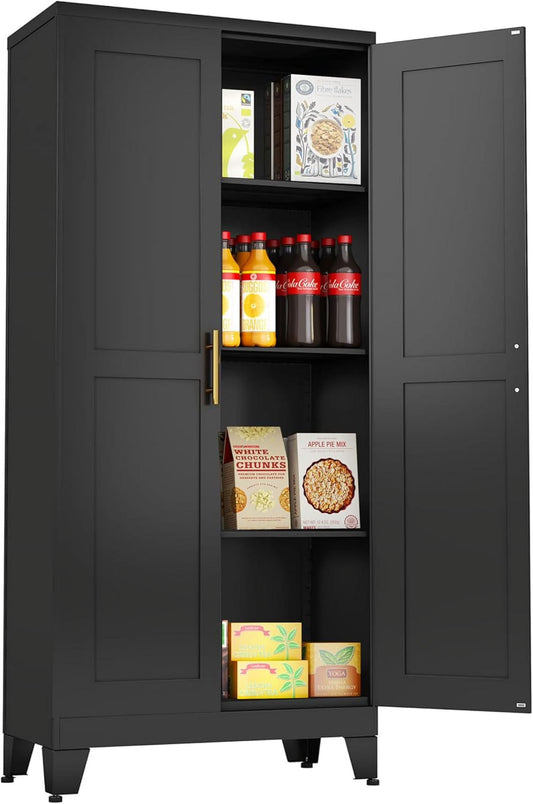DYUKFG Metal Storage Cabinet - 61" Tall Steel File Cabinets with 2 Doors and 3 Adjustable Shelves Versatile Storage Pantry Cabinet for Home Office Warehouse Garage or Outdoor (Black)
