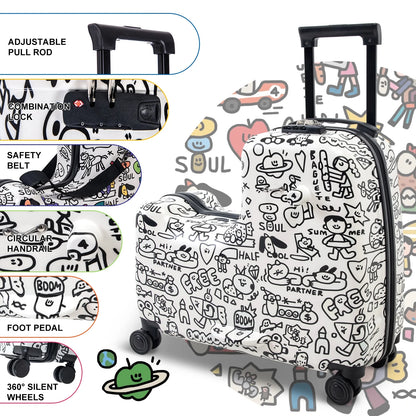 Fridtrip 22 inch Children's Ride On Luggage with Safety Belt DIY Paint ColorWaterproof Luggage Spinner wheels with Luggage Cover