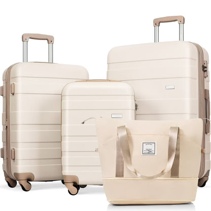 Luggage Sets 4 Piece, ABS Durable Suitcase with Travel Bag, Carry On Luggage Suitcase Set with 360° Spinner Wheels