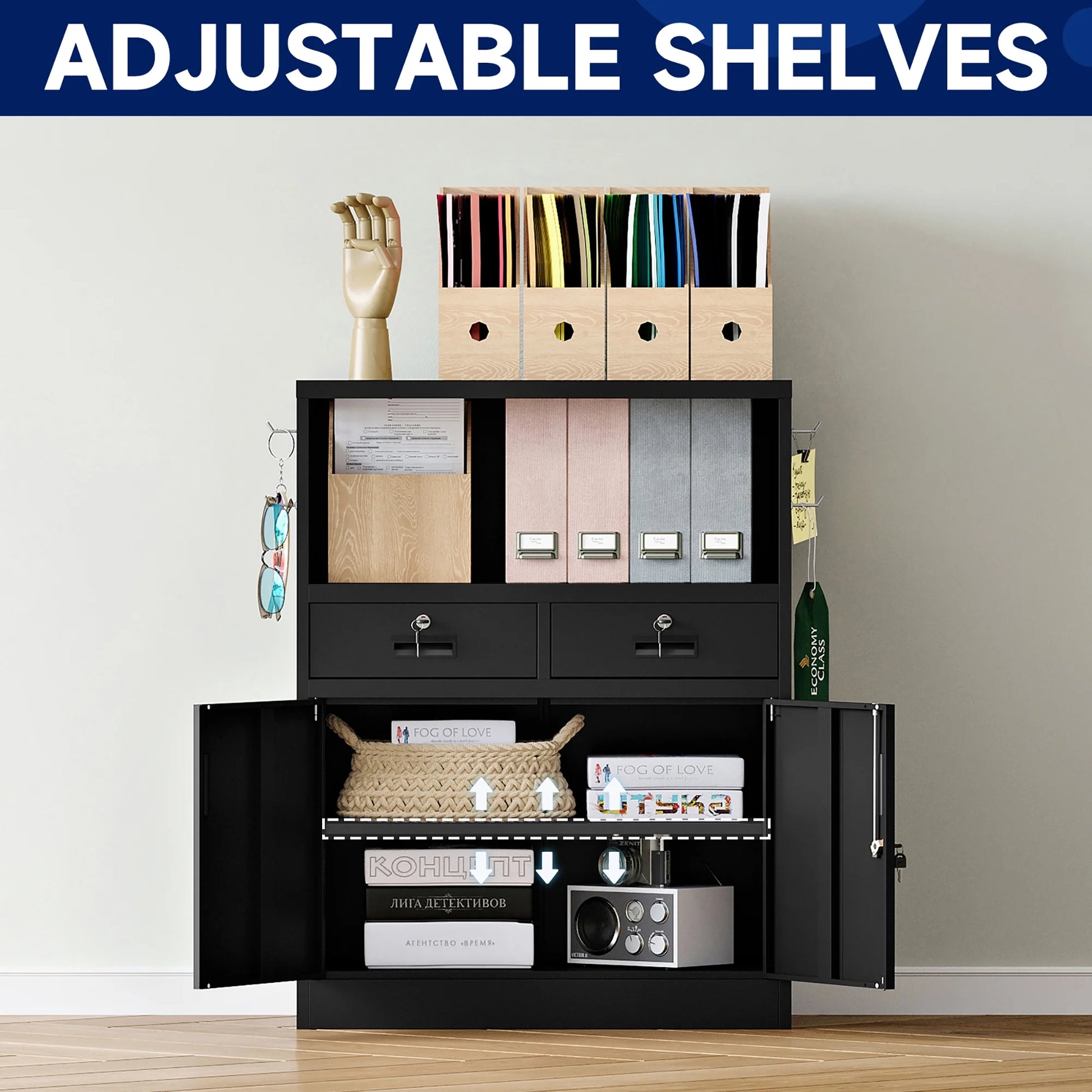 Fesbos Locking Cabinet with 2 Drawers, Metal Storage Cabinet with Locking Doors and Shelves - 41.3" Steel Lockable Storage Cabinet, Metal Cabinet for Home Office, Garage