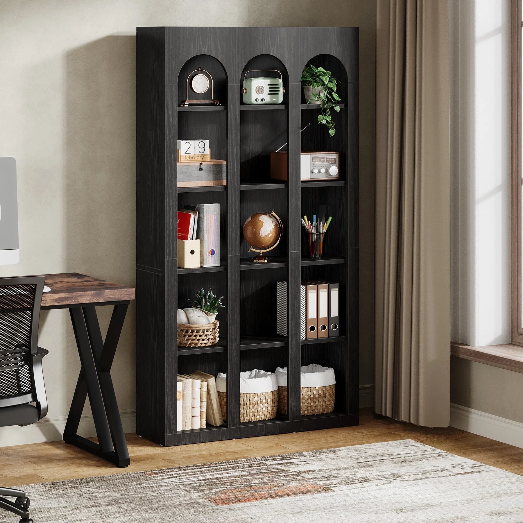 Tribesigns 5-Tier Farmhouse Tall Bookshelf, 70.87-Inch Rustic Wood Bookcase with Open Shelves, Large Mid Century Modern Book Shelf Vintage Display Storage Shelving Unit for Home Office