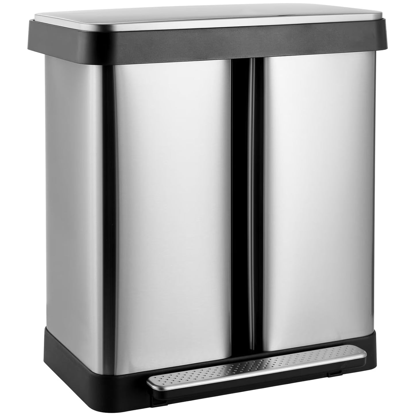 Arlopu 16 Gallon/60L Dual Trash Can, Stainless Steel Kitchen Garbage Can with Soft-Close Lid, Home Office Classified Recycle Bin