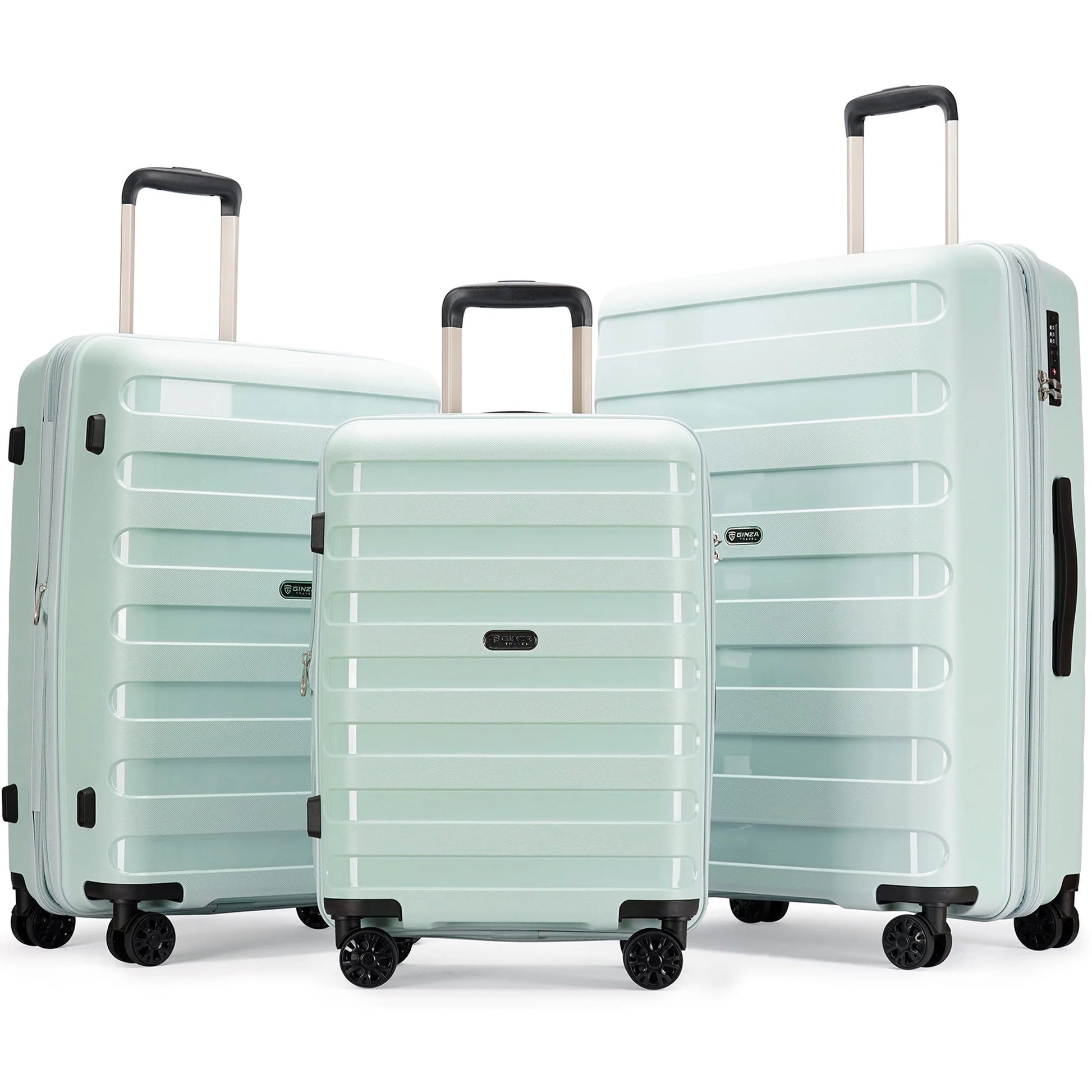 Ginza Travel 3 Piece Hardside Expandable Luggage Sets,PP Hard Luggage with Spinner Wheels,Azure Water