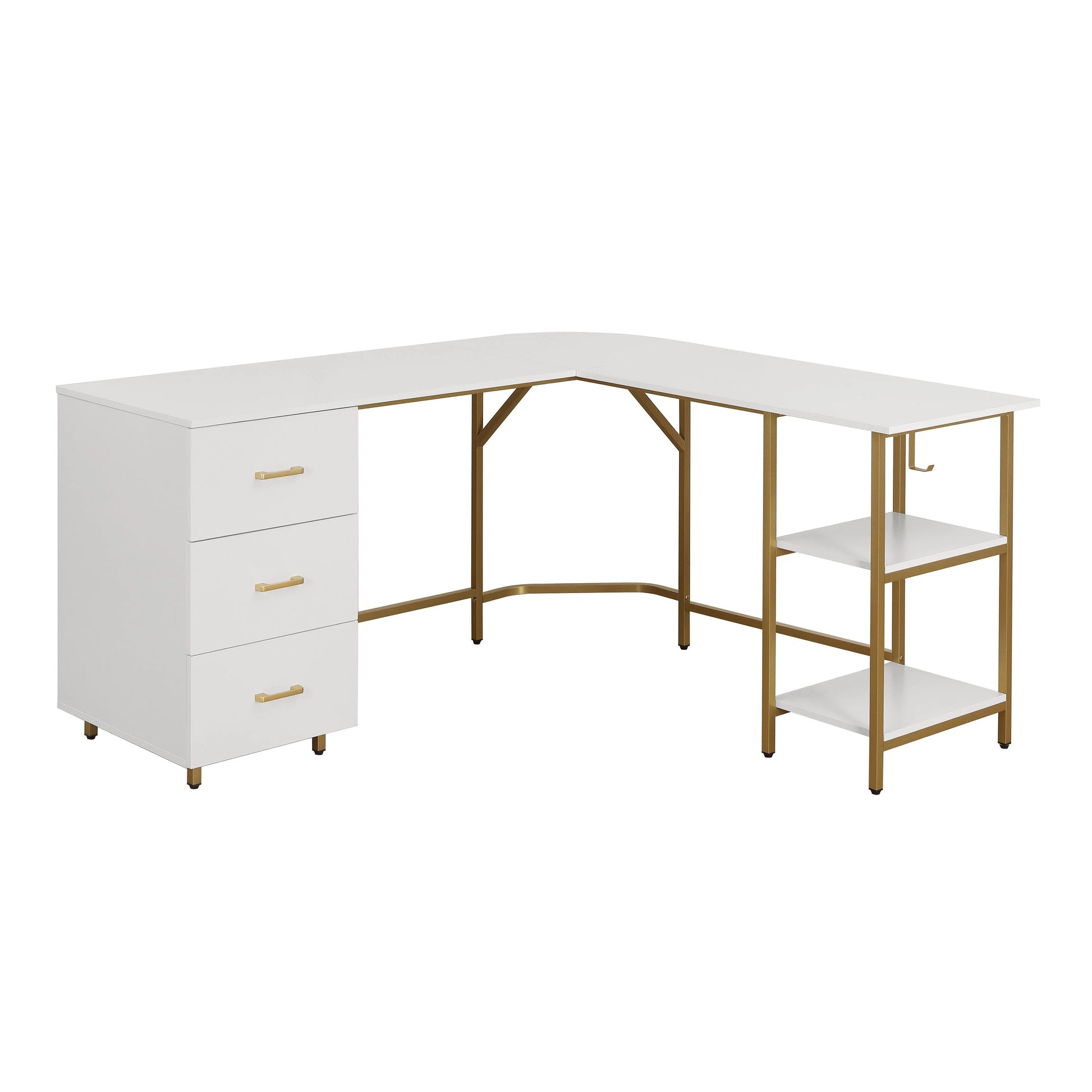 Techni Mobili L-Shape Home Office Desk with Storage, Gold