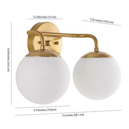 JONATHAN Y Louis Parisian Globe 15" 2-Light Metal/Frosted Glass Modern Contemporary LED Vanity, Brass Gold