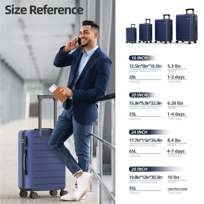Sunbee 4 Piece Luggage Sets, Expandable Durable Hard Shell Suitcase Set Double Wheels TSA Lock, Blue