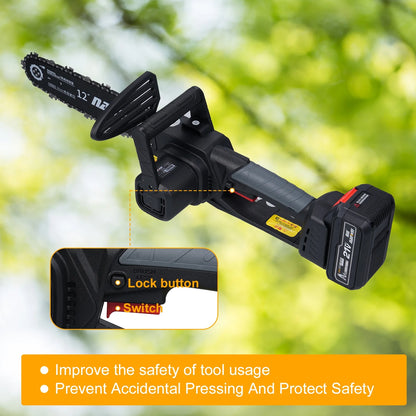 Cordless 12inch Cordless Chainsaw Electric Chainsaw 21V 4000mah Battery Safety Lock Battery Operated Saw With Brushless Motor For Cutting Trees Garden Pruning